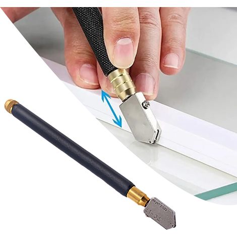 Outil de coupe-verre en acier tungstène avec poignée antidérapante, stylo coupe-carrelage sécurisé avec pot d'huile pour miroirs et fenêtres. (1/5)