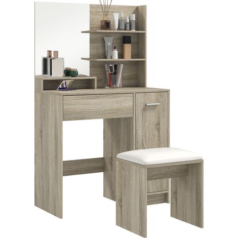 Wooden Dressing Table and Stool Set with Storage for Stylish Bedroom Organization