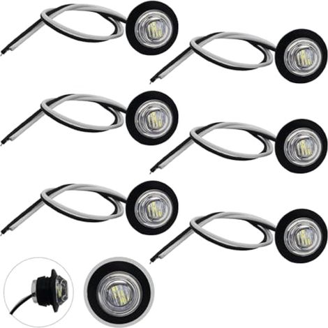 Feux de Gabarit Latéraux LED 6pièces, 3/4 Pouce LED Feux de Côté Imperméable, Rond LED Côté Marqueur 12V/24V Universel Convient pour caravane de remorque, bateau, bus, camion(Blanc) (1/4)