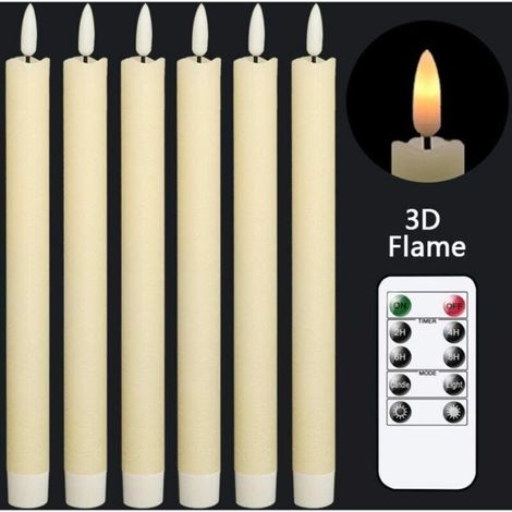 Lot de 6 bougies LED scintillantes à piles avec télécommande et mèche chaude, 3D, cire véritable, décoratives [Classe énergétique A+] (1/5)