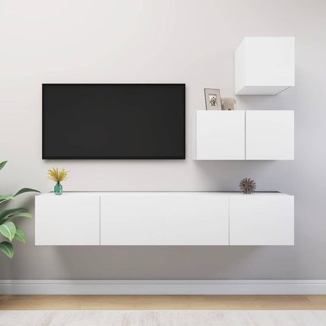 vidaXL Set de muebles de salón TV 4 piezas madera de ingeniería blanco (1/5)