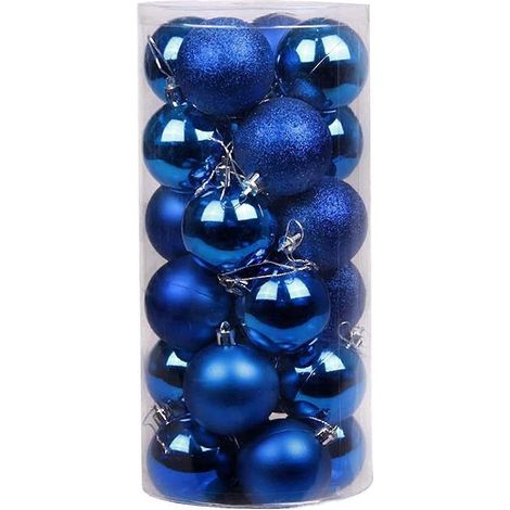 Weihnachtsdekoration, 24 Stück, glitzernde, bruchsichere Kunststoff-Weihnachtskugeln, Partydekoration – Blau, 6 cm (1/4)