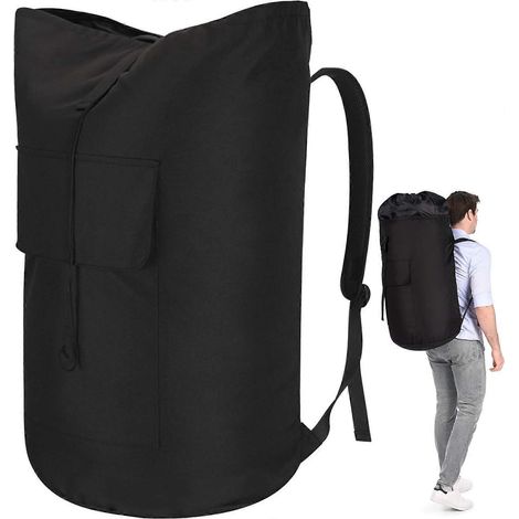Sac à linge extra large et ultra-résistant, sac à dos à linge de 115 l, sac à linge robuste avec sangles, noir (1/5)