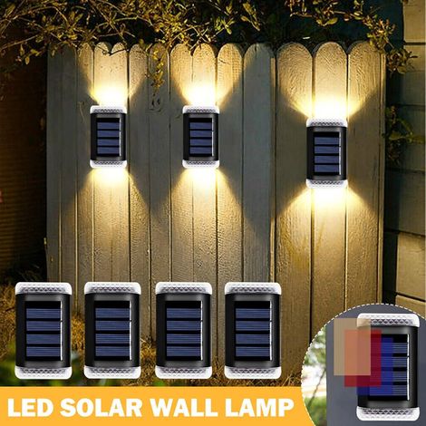 (SK06 Lumière Blanche) Applique murale solaire extérieure étanche à LED blanche chaude, éclairage lumineux vers le haut et vers le bas, décoration pour jardin et terrasse. (1/5)