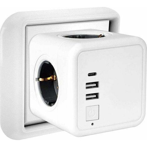 Prise USB Multiple, Multiprise Murale Cube 4 Prises avec 2 USB Secteur, 1 port de type C,7 en 1 Bloc Multiprises USB Secteur avec Interrupteur, Multiprise Electrique Murale USB Chargeur pour Domic (1/4)