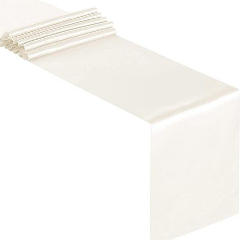 Chemin de table luxueux en satin uni blanc ivoire, 30 x 274 cm (12 x 108 pouces), idéal pour buffets, mariages et occasions spéciales. (1/5)
