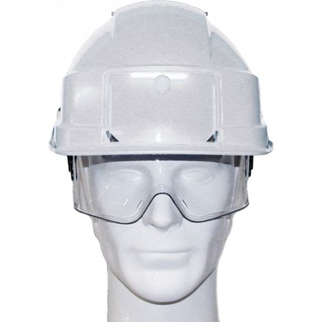 Casque de chantier IRIS 2 – Norme EPI – Lunette-masque polycarbonate anti-chocs – Taille réglable 49 à 63 cm – Poids 360 g – Auboueix