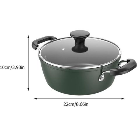 Antihaftbeschichteter gusseiserner Topf mit Deckel, 22 cm, mit Doppelgriffen, grün, für die heimische Küche (1/4)