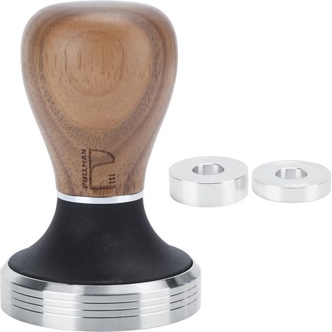 58mm presse à café plate en acier inoxydable avec manche en bois réglable en hauteur, couleur bois foncé, pour tasser la poudre de café (1/5)