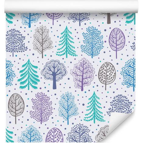 Papel pintado de bosque y árboles coloridos para salón y dormitorio, 50x1000 cm. (1/5)