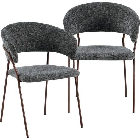 Chaise arrondie tissu gris chiné et pieds en métal effet bois Kanoa (lot de 2) (1/5)