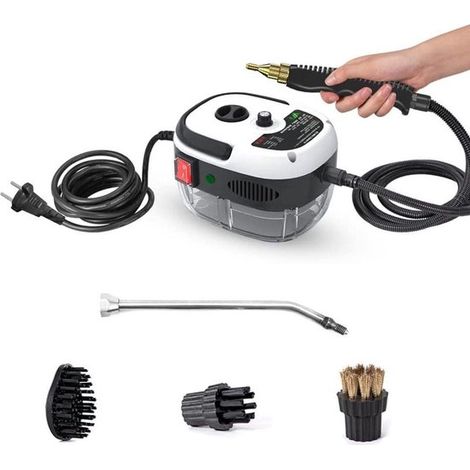 Limpiador a vapor portátil de mano - 2500 W - Alta presión - Limpiador con cabezales de cepillo para - Muebles de cocina - Baño - Coche - Blanco (1/5)