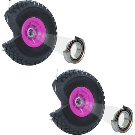 2x Sackkarrenrad Vollgummi 260x85 mm 3.00-4 60 mm Nabenlänge PU Bollerwagenrad Nabenversatz pink (1/5)