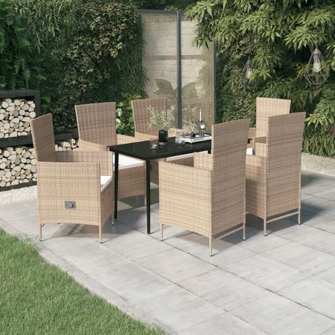 FIMEI Ensemble de salle à manger de jardin avec coussins 7 pcs Beige (1/5)