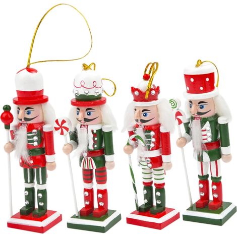 4pièces Casse-Noisette Suspendu Bois Soldat Pendentif de Noël Décorations à Suspendre au Sapin Accessoires pour Décoration de Noël (1/5)