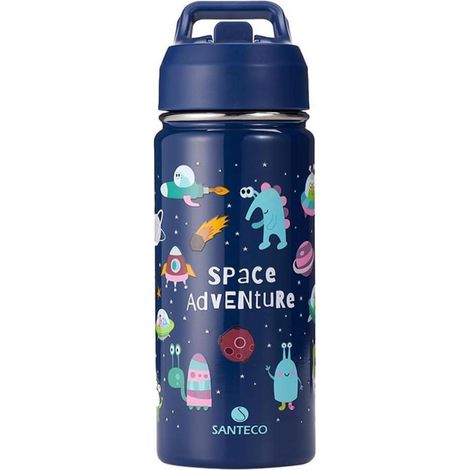 SANTECO Kinder Trinkflasche Edelstahl 500ml Auslaufsicher mit Strohhalm BPA-frei (1/5)