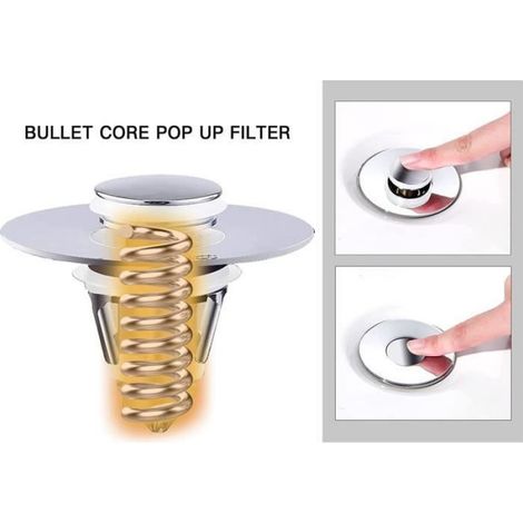 Bonde Lavabo Universel, Bouchon de Vidange Amélioré, Pull Type Bonde Evier, pour Baignoire, Cuisine (Orifice de Vidange 32-42mm) (1/4)
