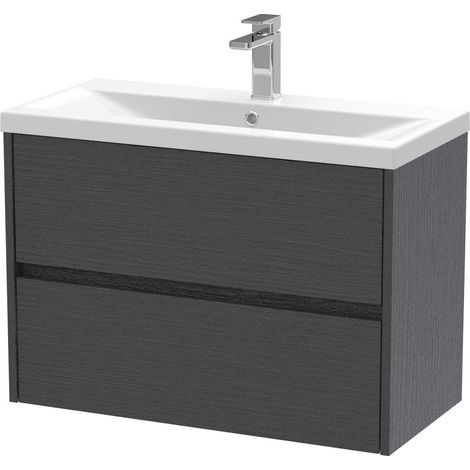 Nuie Havana Graphite Grey Woodgrain 800mm Wall Hung 2 Drawer Vanity Unit and Mid Edge Ceramic Basin - HAV2206A (1/4)