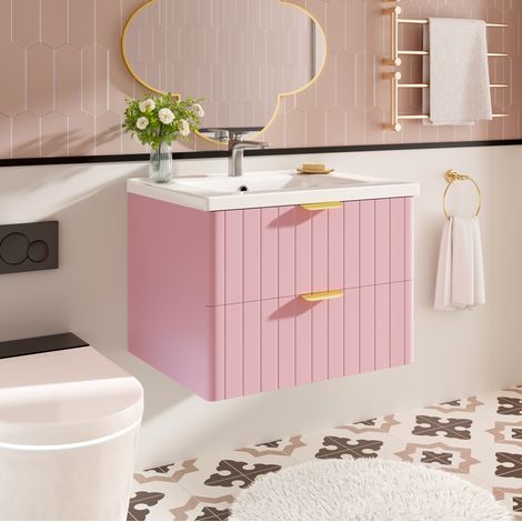 CHICFURN Mueble de lavabo suspendido 60,5 x 47,5 x 47 cm MDF rosa con lavabo cerámico (1/5)