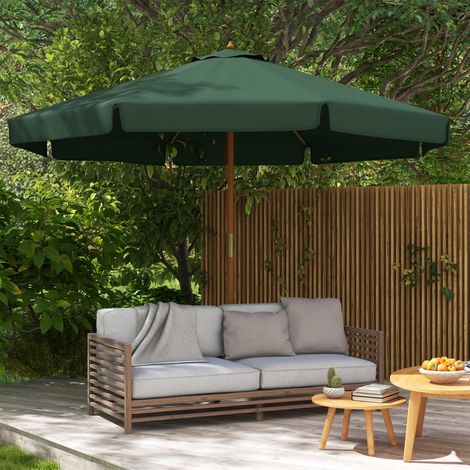 Parasol de jardin à double toile. En bambou et polyester. Ø 325 x 250 cm. Vert. (1/5)