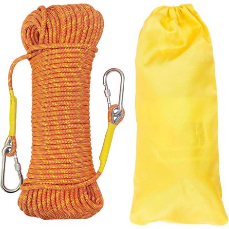 Corde d'escalade Statique 8mm Cordon Accessoire Équipement 15m Corde d'évacuation avec 2 Mousquetons pour Équipement d'escalade sur Glace Sauvetage Incendie (1/5)