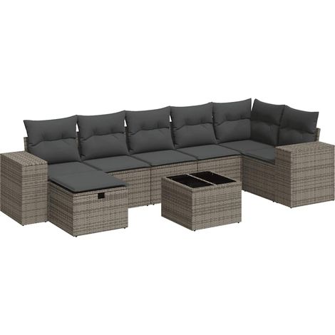 Set Divano da Giardino 8 pz con Cuscini Grigio in Polyrattan vidaXL (1/5)