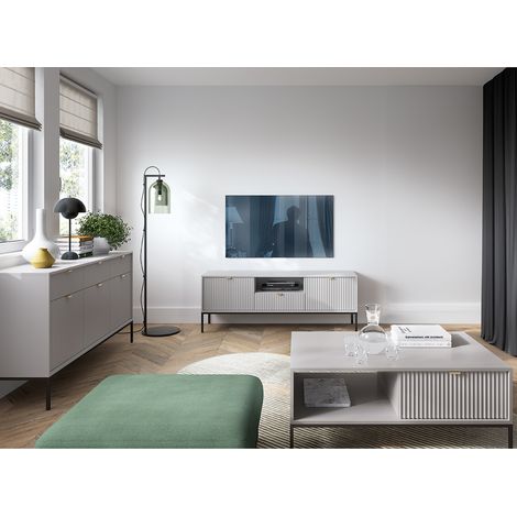 Wohnmöbel Set grau, Fußgestell schwarz, NEWCASTLE-160, 3-teilig inkl. Couchtisch (1/5)