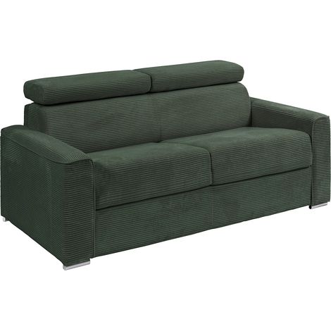Canapé 4 places convertible express en velours côtelé vert - Couchage à lattes larges 160 cm - Matelas 22 cm mémoire de forme - VIZIR (1/5)