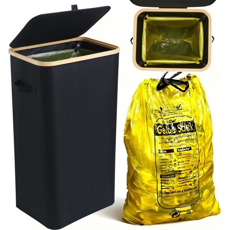 Support de sac jaune stable avec couvercle, support pour sac jaune avec clip, poubelle de 70 à 110 litres, bac à sac jaune, porte-sac poubelle pour cuisine et maison, sans poche intérieure (1/5)