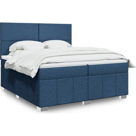 vidaXL Sommier à lattes de lit avec matelas Bleu 200x200 cm Tissu (1/5)