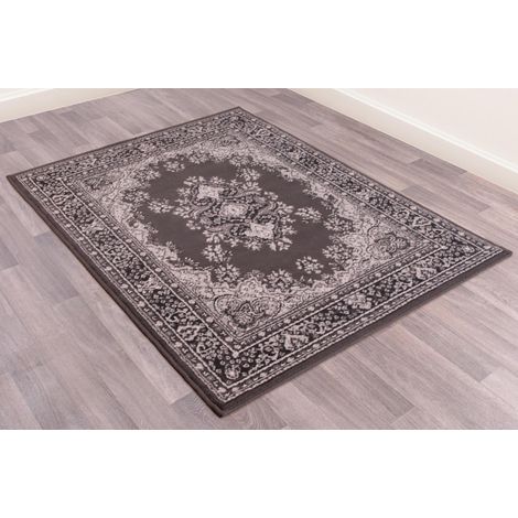 Traditional Poly Lancashire Oriental Rug Dark Grey Small Carpet 80 x 150 cm (2'6"x5'0") (1/4)