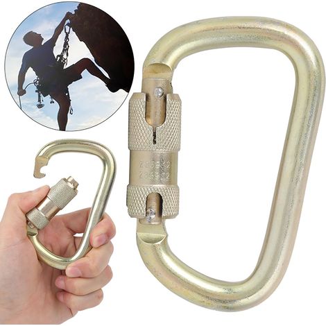 Mousqueton en D automatique doré pour escalade et via ferrata, résistant et sécurisé (1/5)