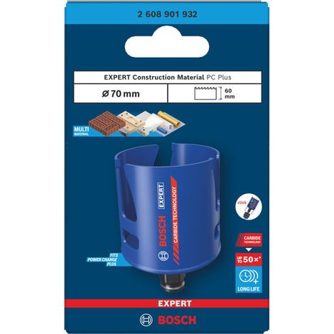 Bosch EXPERT Lochsäge Construction Material Power Change Plus, 70 x 60 mm