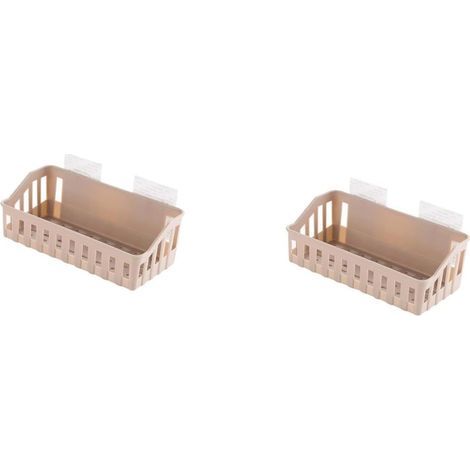 Set of 2 Storage Baskets for Cups, Bathroom Tray for Toilet Paper, Shampoo Gel, Wall Mount, Light Brown (1/4)