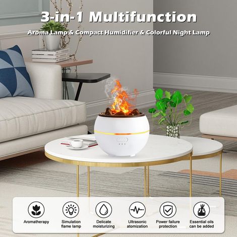 Diffusore di oli essenziali, 360 ml, umidificatore vulcanico con timer, protezione di spegnimento automatico e luce notturna a LED a 7 colori, diffusore di fiamma per camera da letto, ufficio, yoga, s (1/4)