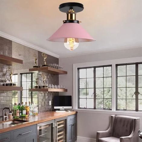 Fusion Plafonnier Vintage Lampe Abat - Jour Cage en Fer Rose Claire E27 22CM Lustre Plafonnier Luminaire Illuminé pour Chambre (1/4)