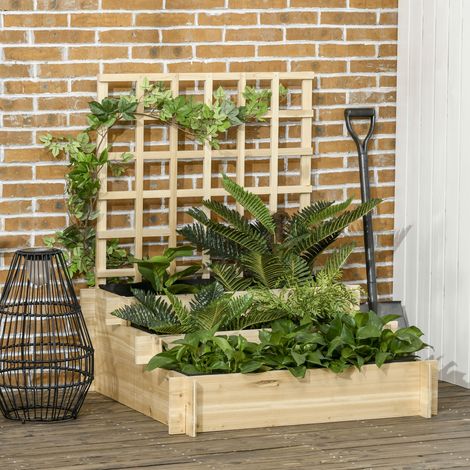 Carré potager jardinière à 3 étages avec treillis lit surélevé en bois pour plantes grimpantes légumes fleurs naturel