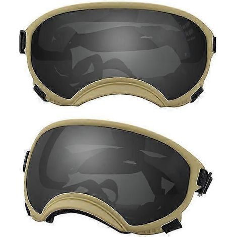 Hundebrille UV-Schutz, hohe Stoßfestigkeit, verstellbares Gummiband, atmungsaktiv, für Welpen und große Hunderassen (Khaki und Schwarz, Größe M) (1/5)