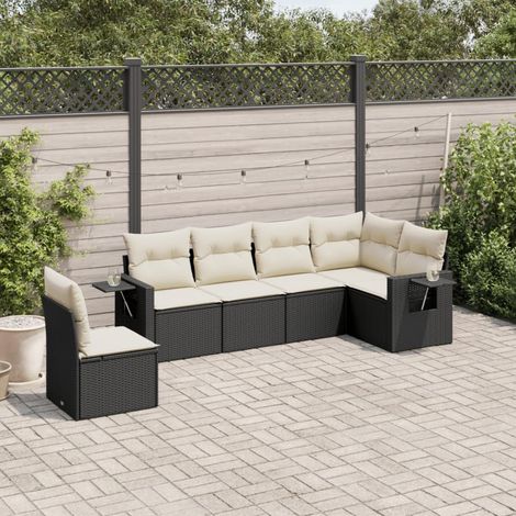 Set Divano da Giardino 6 pz con Cuscini Nero in Polyrattan vidaXL (1/3)