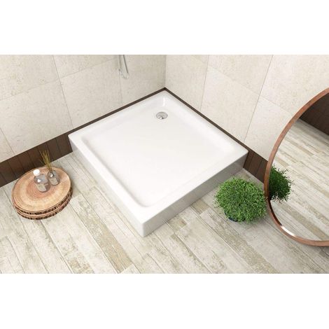 ECOLAM Receveur de douche plat carré Grando Plus 70x70 cm  hauteur 17 cm  profondeur 7 cm + base en polystyrène + siphon (1/5)