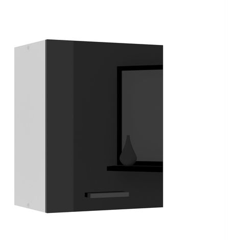 BELINI Meuble Haut Cuisine SG45 I Meubles de Cuisine - Mural, Rangements, 1 Porte I Taille: 29,6 x 45 x 58 cm I Armoire Murale avec Poignée en Métal I Couleur: Noir très Brillant (1/5)