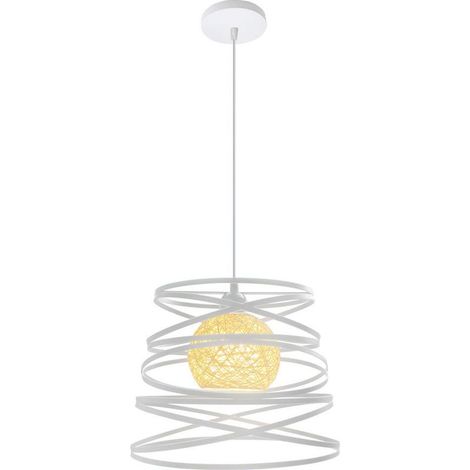 30cm Lustre Suspension Industrielle Vintage Rétro Luminaire Ressort pour Couloir Café Restaurant Blanc - 1 Pack (1/5)