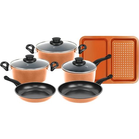 Batterie de cuisine anti-adhésive en cuivre 9 pièces Herzberg HG04838-COP (1/5)