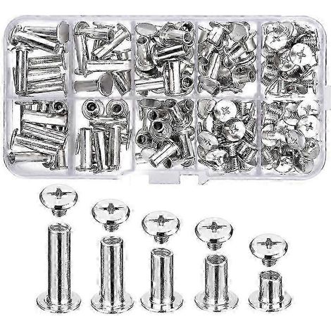 80 jeux de vis Chicago, 5 tailles : 6, 10, 12, 15 et 18 mm, vis de reliure, rivets, pour cuir et reliure de livres (1/4)
