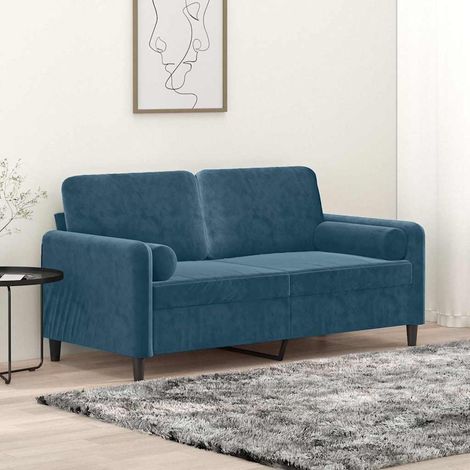 2-Sitzer-Sofa mit Zierkissen Blau 140 cm Samt