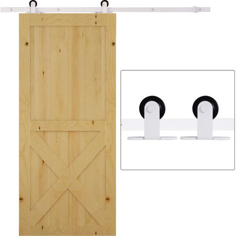 Ensemble de quincaillerie pour porte coulissante 183 cm, complet avec rails, roulettes, butées de rail, cale de fond, vis de fixation, système de porte coulissante en acier au carbone blanc (1/5)