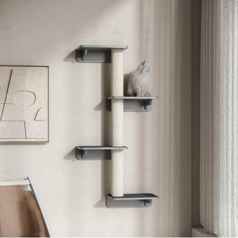 Árbol rascador de pared 66 x 28 x 137 cm con 4 plataformas, MDF, gris claro y beige (1/5)