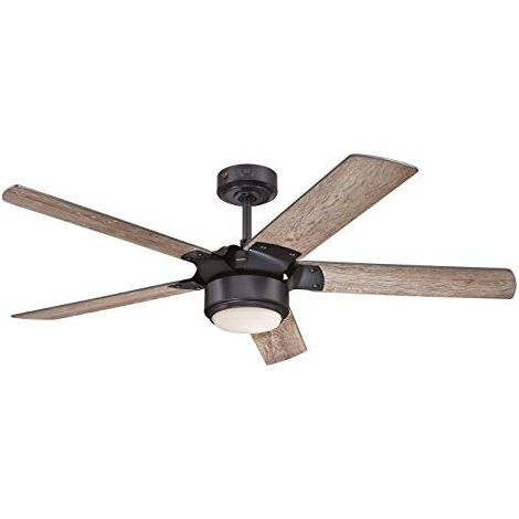 Westinghouse Lighting 72259 – Ventilatore da soffitto LED vintage industriale Morris con luce e telecomando, 132 cm, finitura in ferro, vetro smerigliato (1/4)