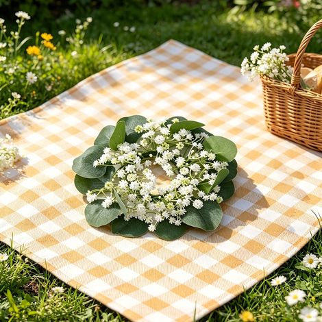 Couronne de bougie en eucalyptus et gypsophile – Feuillage artificiel – Anneau pour bougie – Idéale pour mariage, maison, porte, table et salon – Décoration suspendue (1/5)