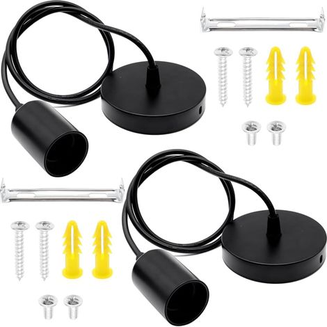Set of 2 E27 Hanging Lamp Holder with Screw Ring Cable Suspension Light Black with Adjustable Cable 100 cm Suitable for Ceiling Lights and Living Rooms (1/5)
